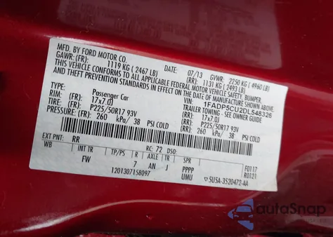 2013 Ford C-Max Energi Sel z USA, uszkodzony, nr VIN 1FADP5CU2DL548326